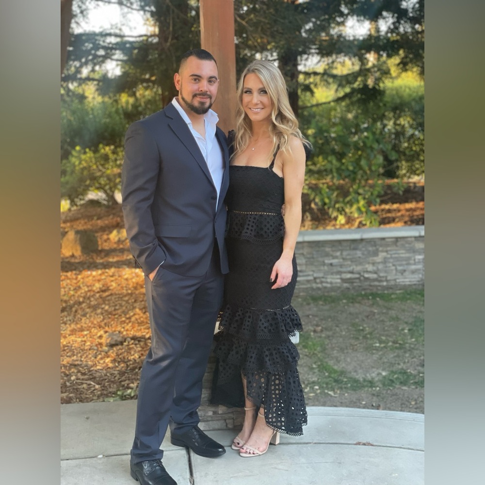 NBD Revolve Black Lace Tiered Midi Dress with Ruffle Straps Wedding Formal XS - Picture 3 of 12